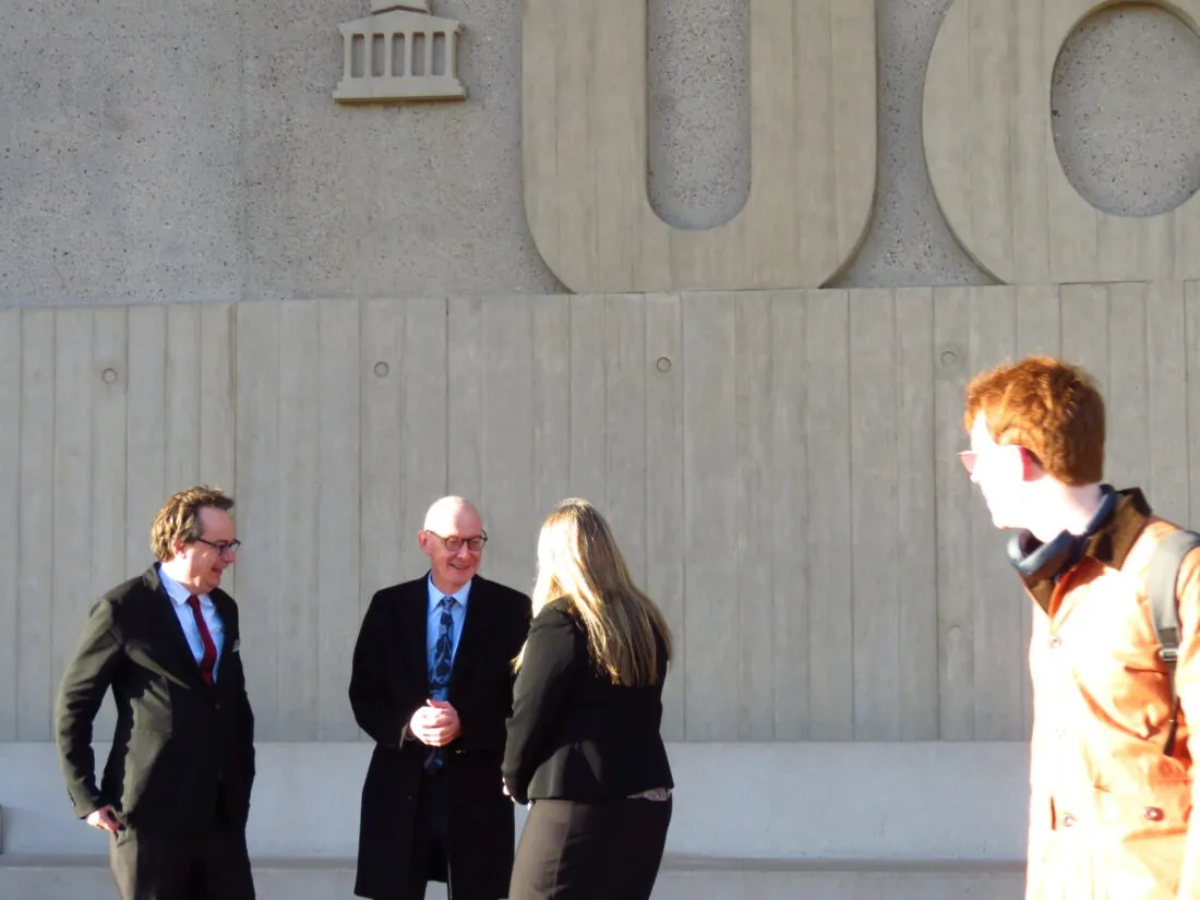 Pat McFadden greeted by Marc Stears and Kirsty Walker